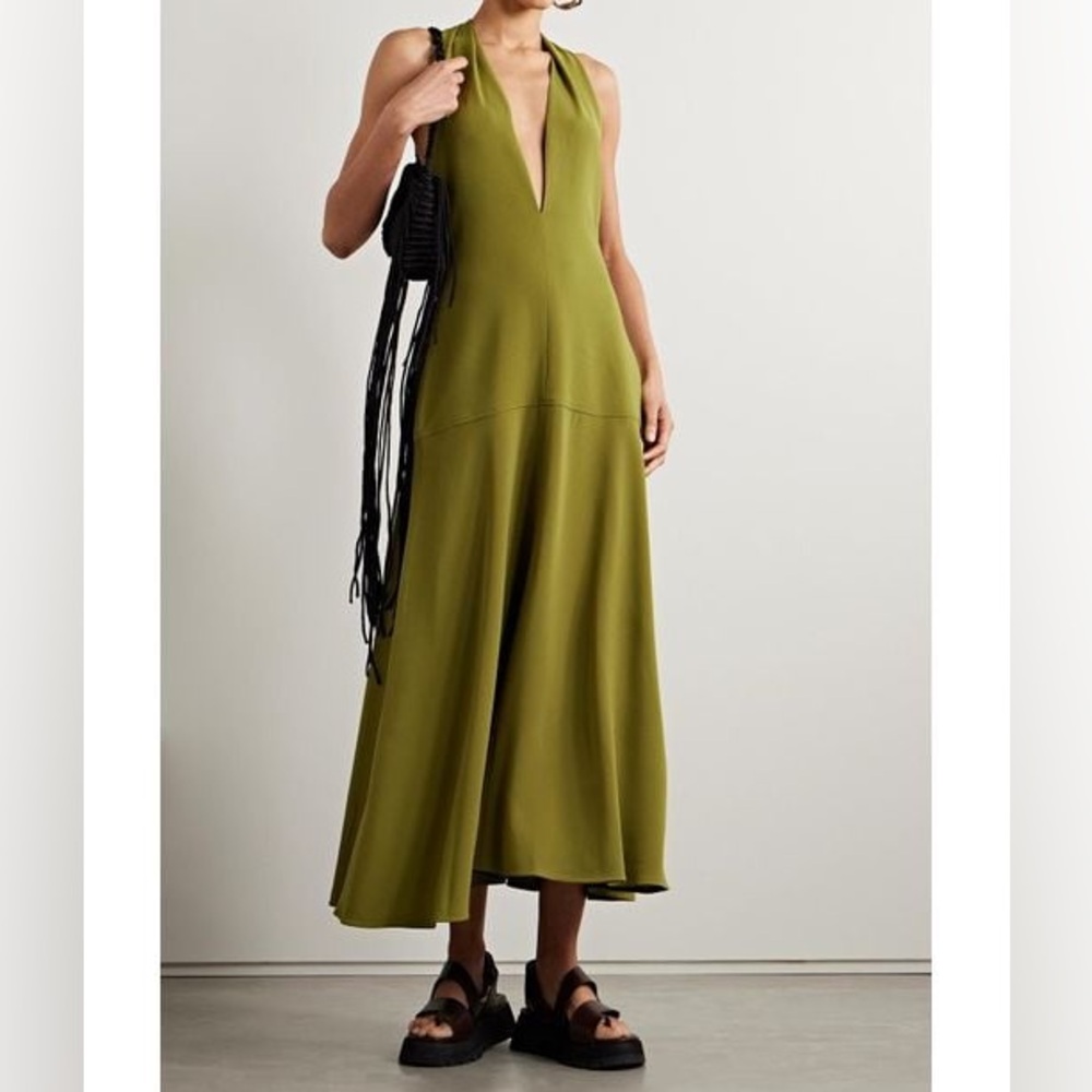 Proenza Schouler Matte Crepe Twist Back V-Neck Dress